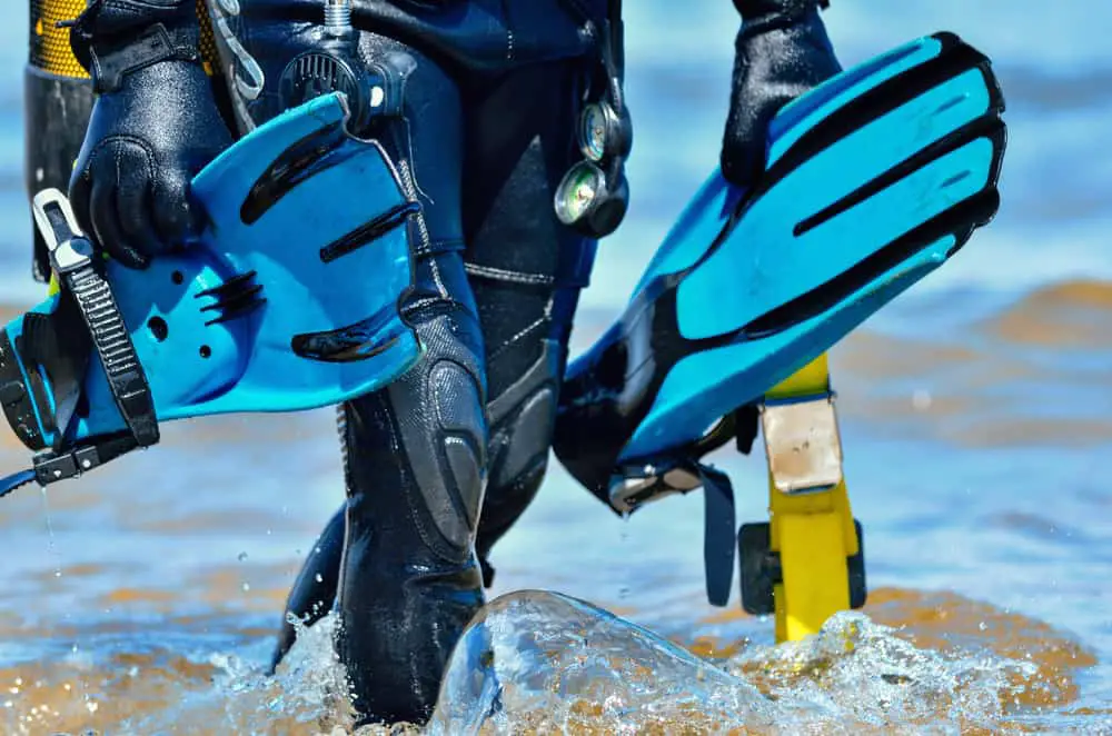 Scuba Diver with blue blade fins