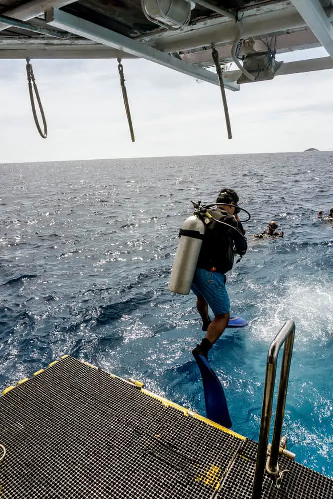 Scuba Diver jumping into the water