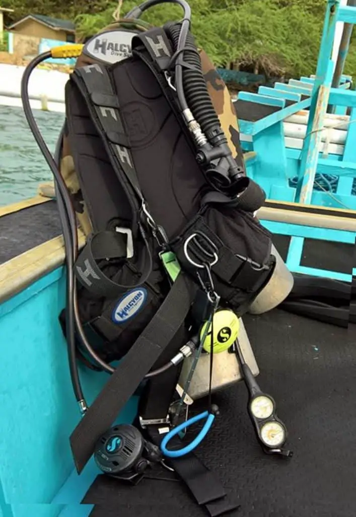 BCD with other scuba gear on a boat