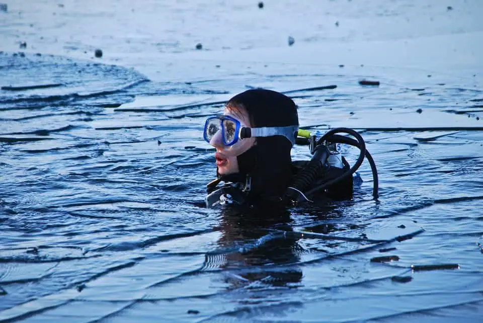 Break through ice when diving