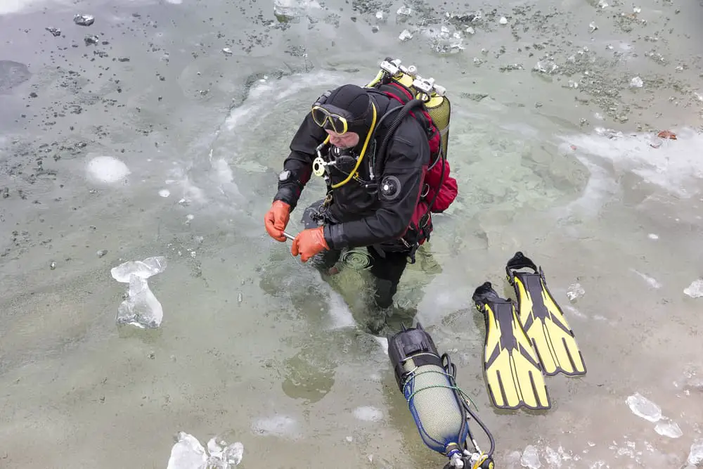 Preparing for an ice dive