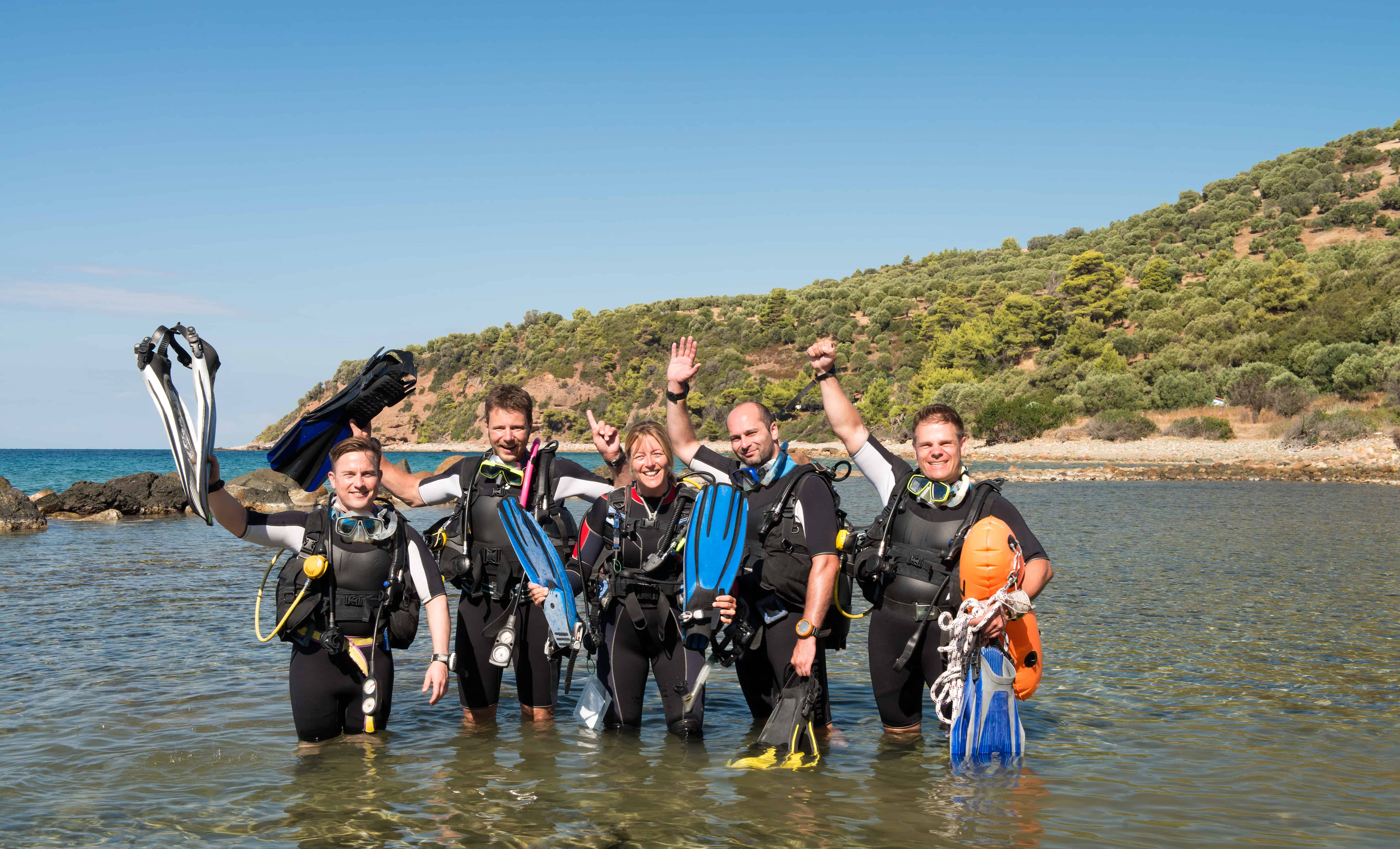 Group of divers ready to debrief