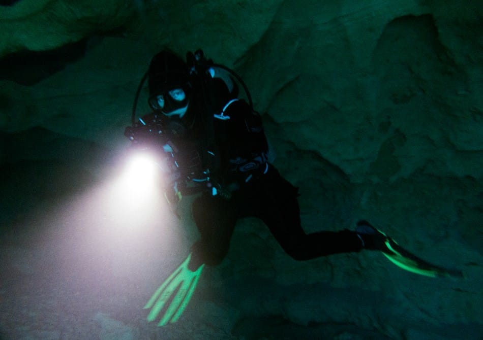 Scuba diving with a torch